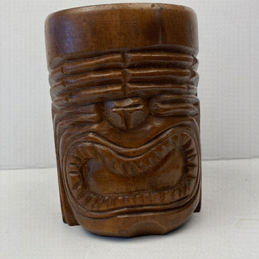VINTAGE tiki mug wooden 60’s hand carved wood Hawaiian